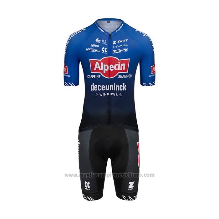 2022 Abbigliamento Ciclismo Alpecin Deceuninck Nero Blu Manica Corta e Salopette